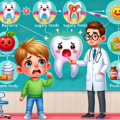Child with a toothache holding their cheek, indicating cavities in teeth