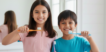 Smiling baby with healthy teeth receiving dental care guidance.